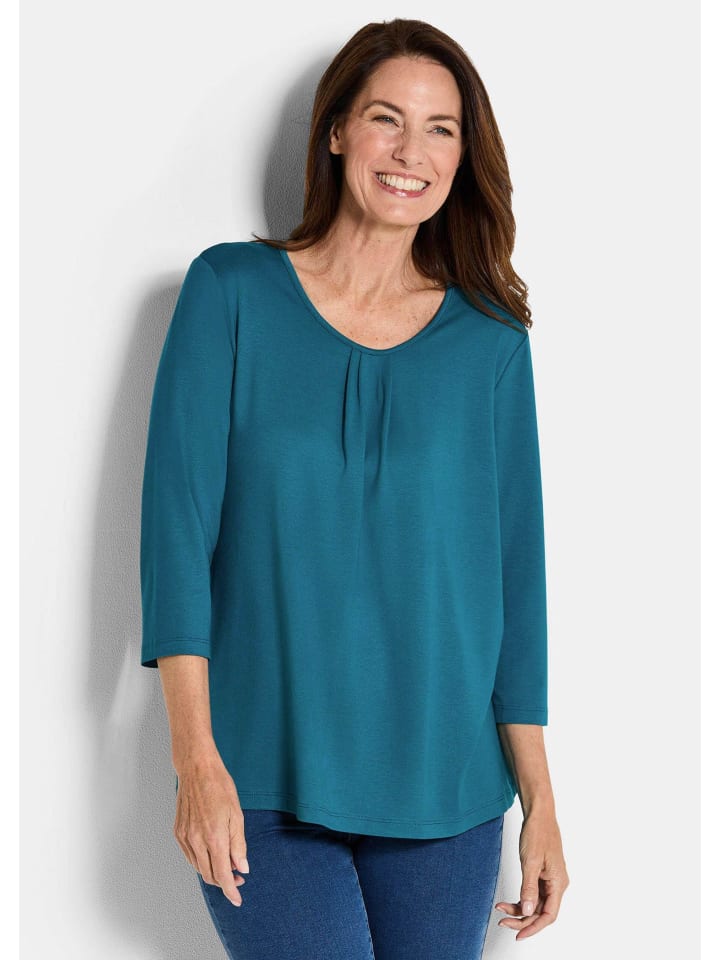 

Вискозная блузка/рубашка с короткими рукавами цвета петролеум GOLDNER