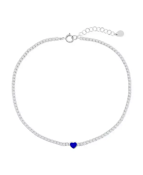 

Теннисный браслет на лодыжку из стерлингового серебра с эмалевым сердцем и фианитами - синий Simona, blue