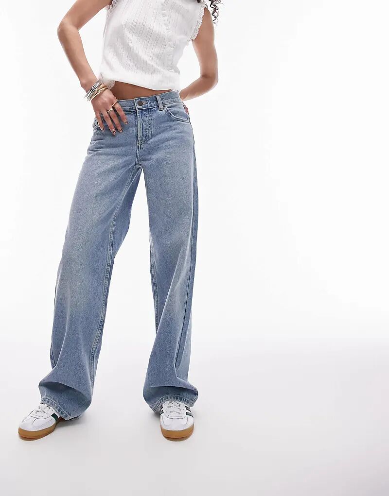 

Джинсы Topshop Ember Bleach Wash с низкой талией и широкими штанинами