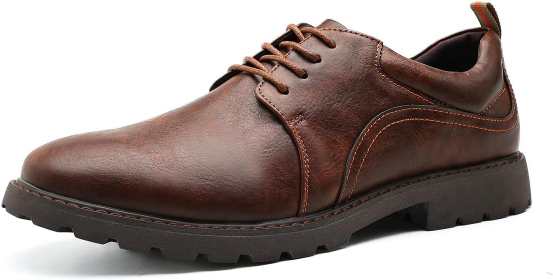 

Мужские кожаные оксфорды Santimon с шнуровкой, прочная резиновая подошва, удобные повседневные и туфли, коричневый