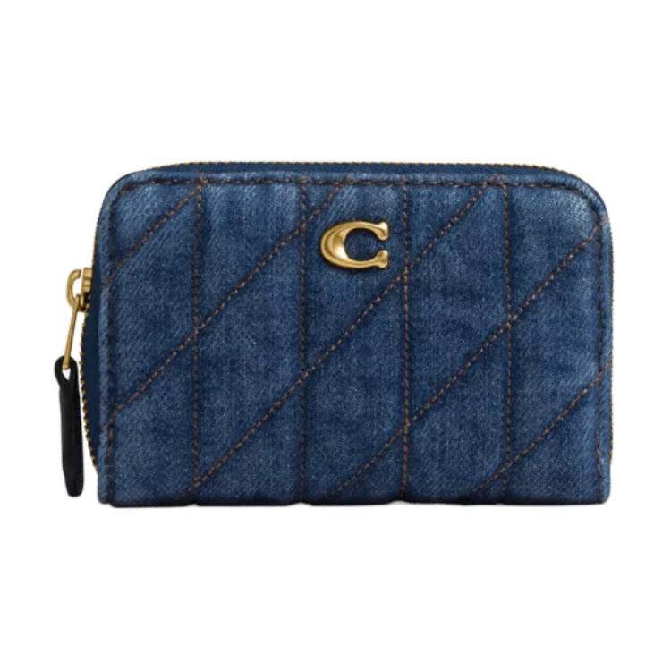 

COACH Джиговый кардхолдер с кожаной наппой, Denim & Brass & Dark Blue