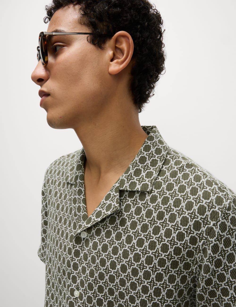 

Рубашка с вышивкой из хлопка Marks & Spencer, цвет Khaki mix