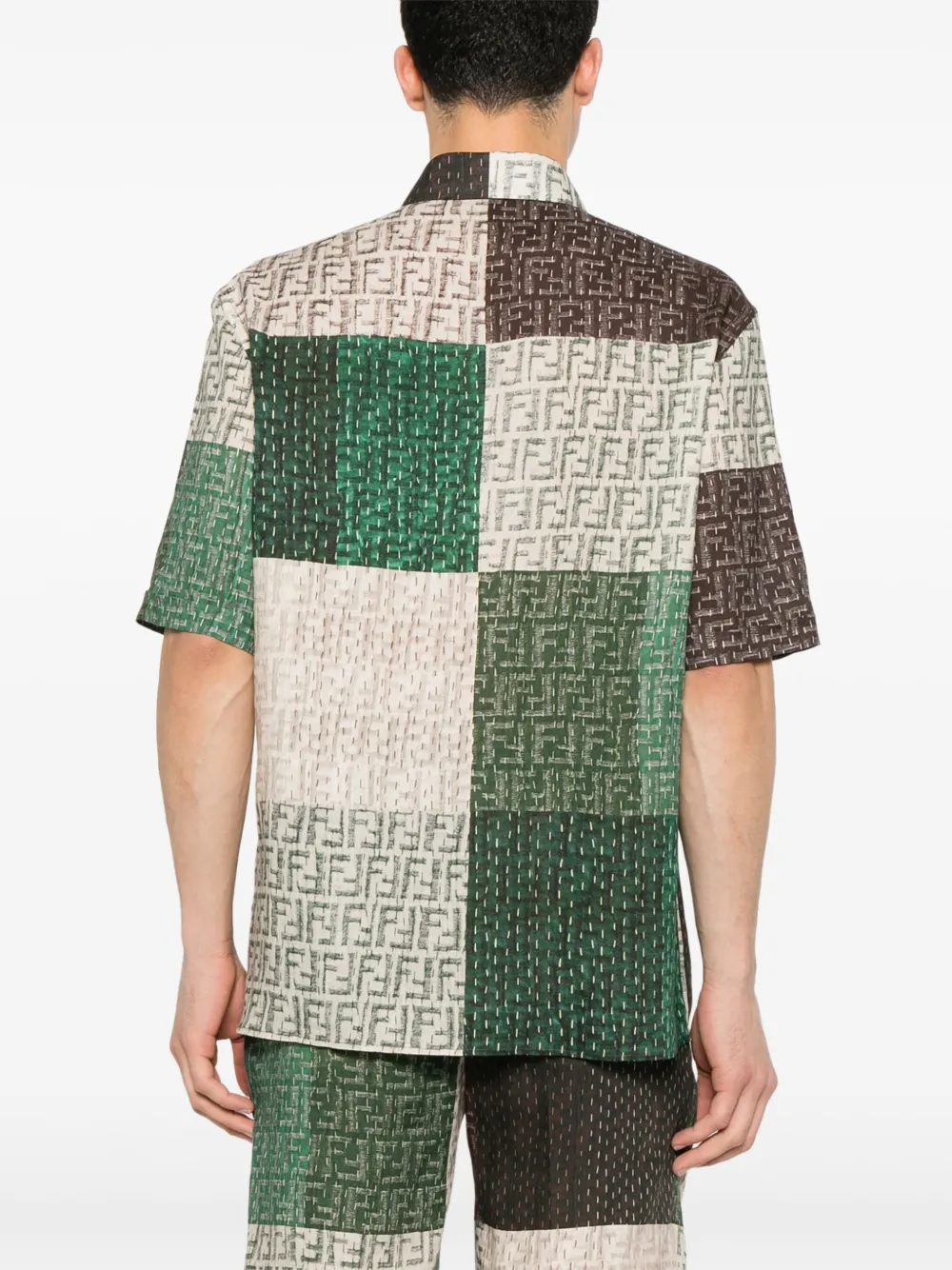 Льняная рубашка с логотипом FF FENDI, зеленый — фото 4