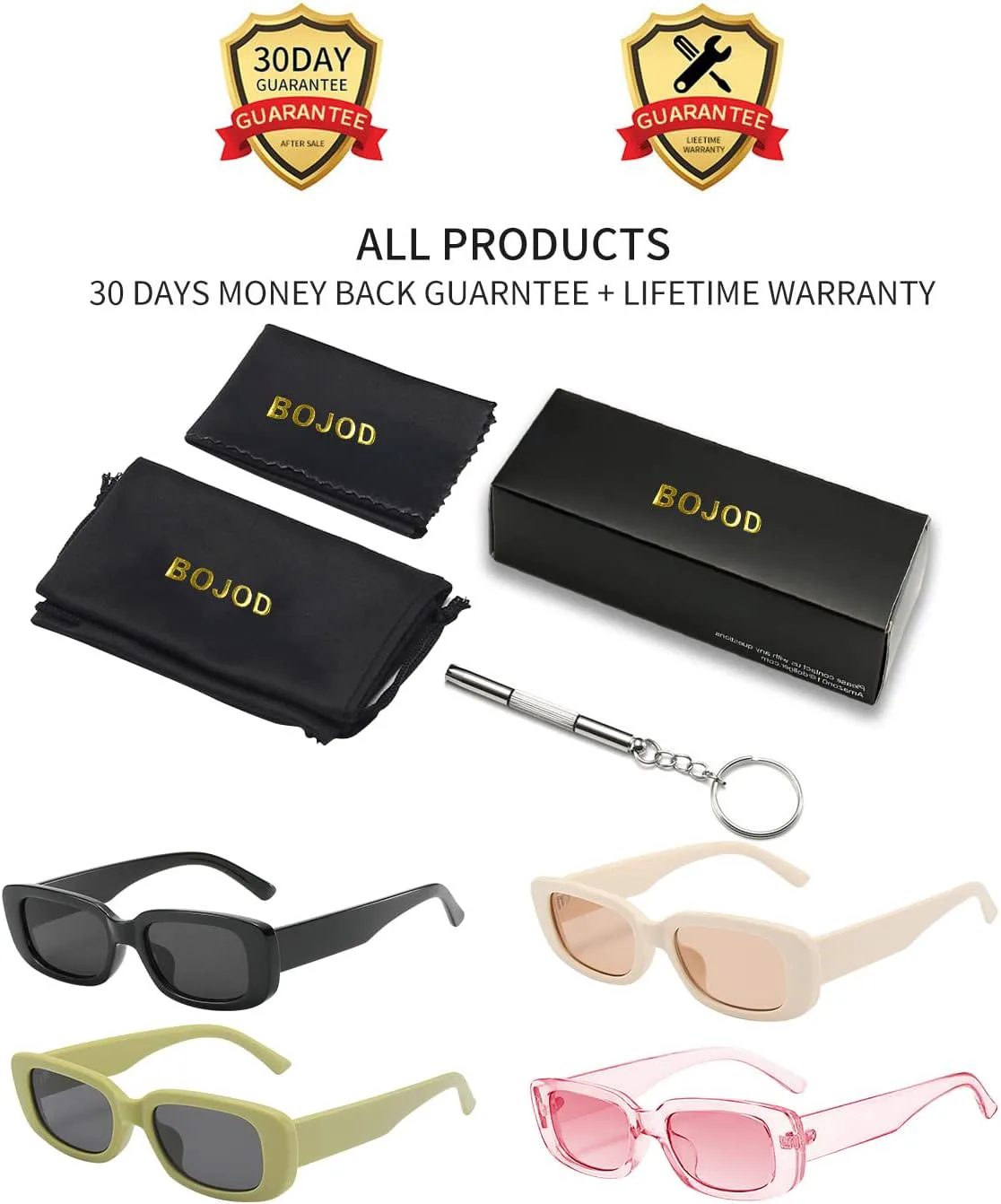 

Солнцезащитные очки BOJOD прямоугольной формы для женщин, ретро-стиль, защита от УФ-излучения UV 400, квадратная оправа, Black and and Beige and Pink and Green