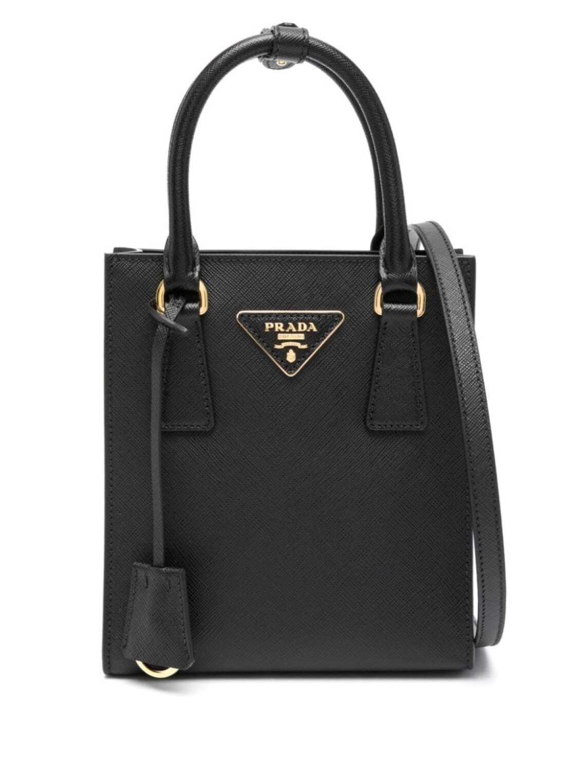 Сумка-тоут Prada из сафьяновой кожи с логотипом, черный