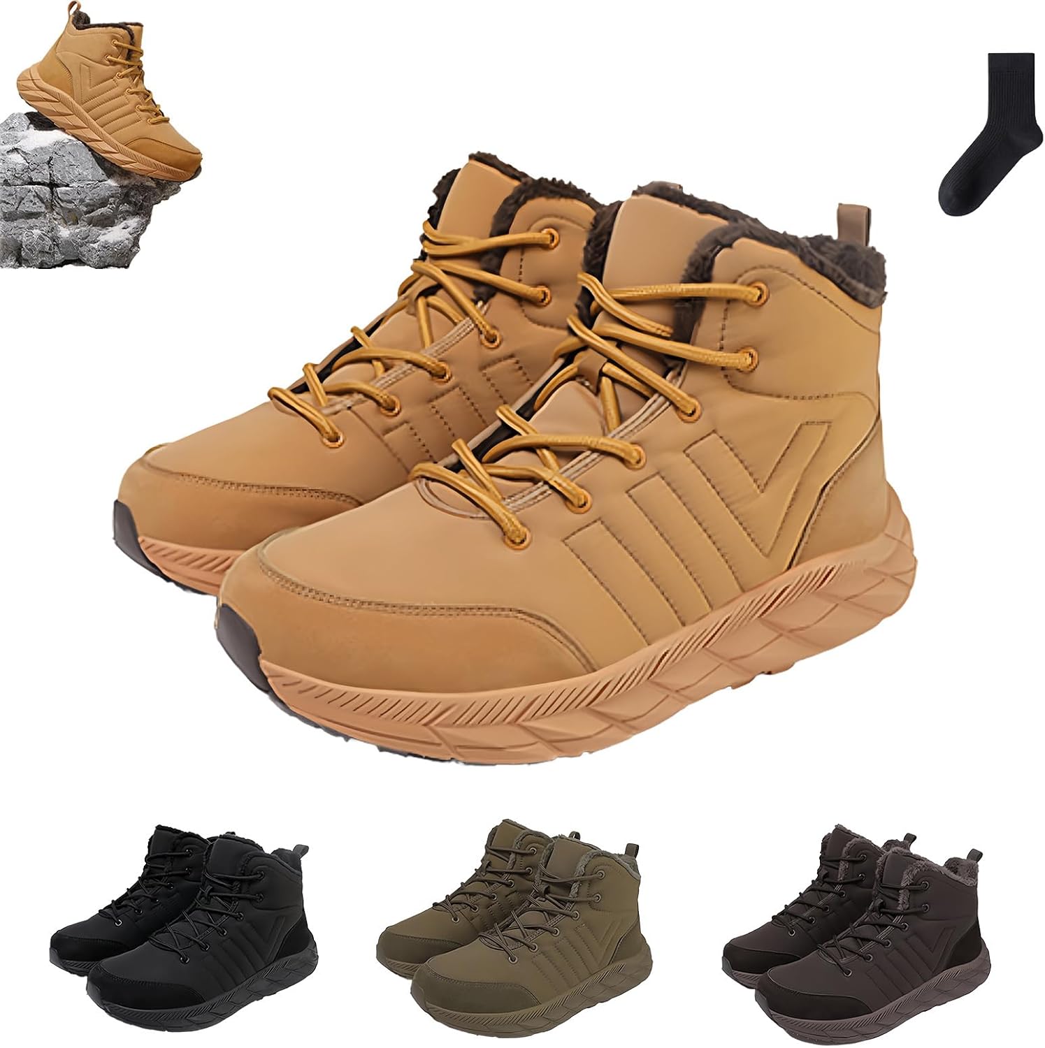 

Мужские зимние ботинки MIOKUKO, противоскользящие, водонепроницаемые, теплые зимние ботинки, удобные ботинки для ходьбы для мужчин, хаки