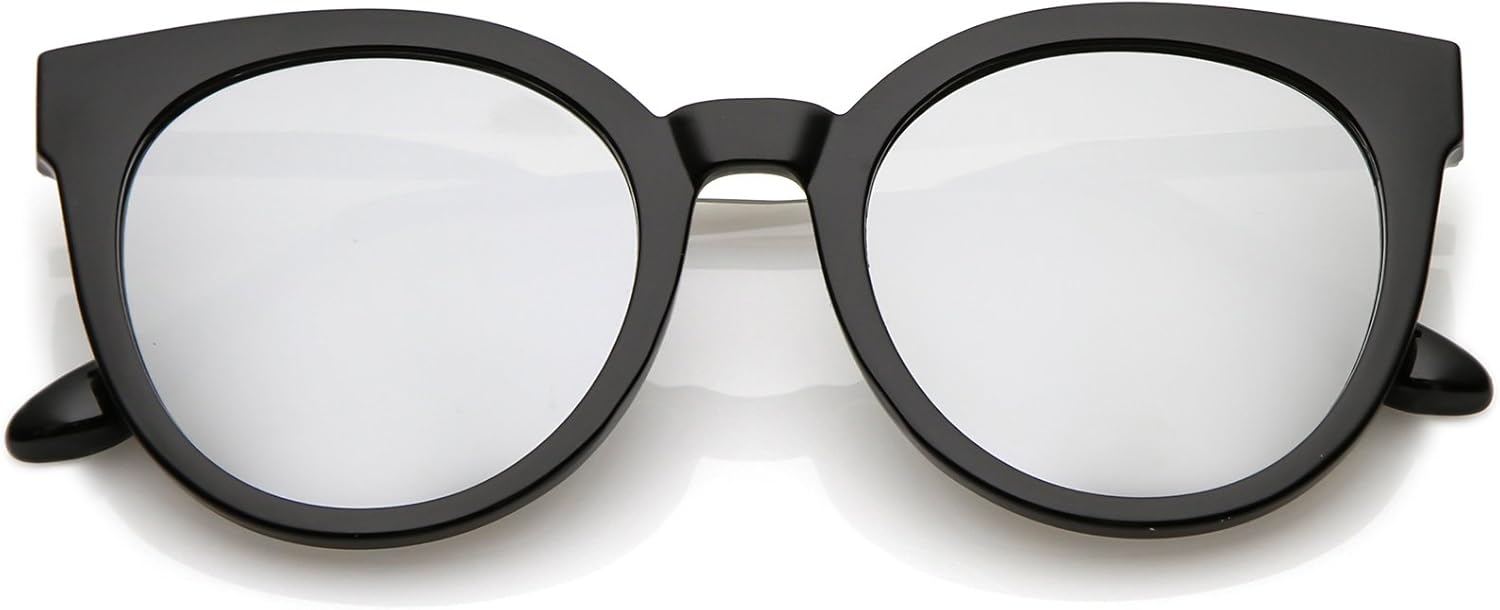 

zeroUV - Классические солнцезащитные очки в оправе из рога с круглыми зеркальными линзами и плоскими линзами в форме «кошачьего глаза», диаметр линз 53 мм, Black Silver / Silver Mirror