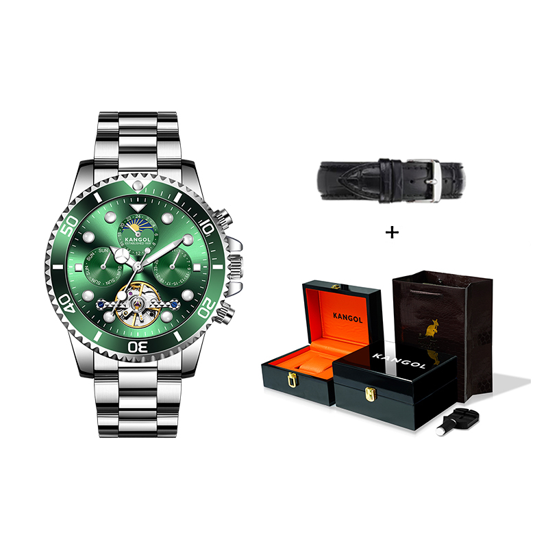

KANGOL Часы Diver Green Water God Automatic Mechanical Movement Stainless Steel Watchband Watch Men's Watch Black Dial