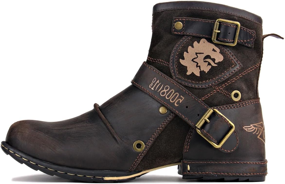 Мужские ботинки COWSDELLA Chukka Biker Cowboy стильные мотоциклетные боевые походные модные повседневные ботинки из коровьей кожи с боковой молнией 5008-1-DD1D2, коричневый — фото 2