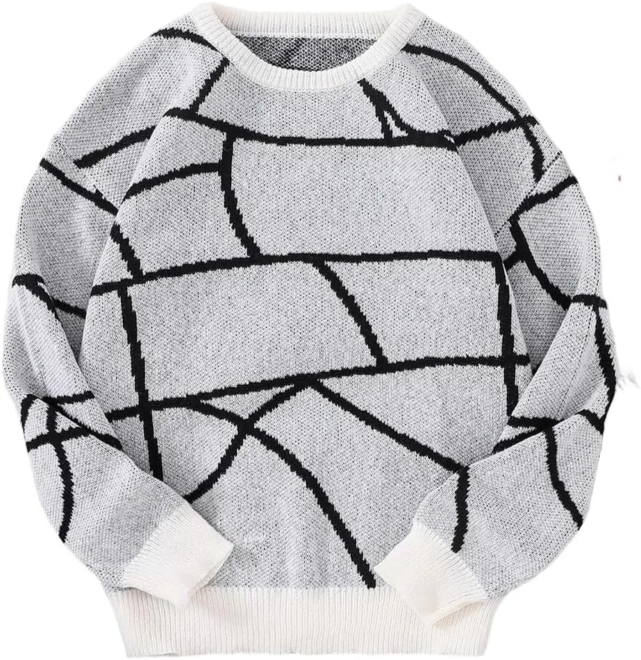 

Мужской свитер с круглым вырезом и контрастным узором