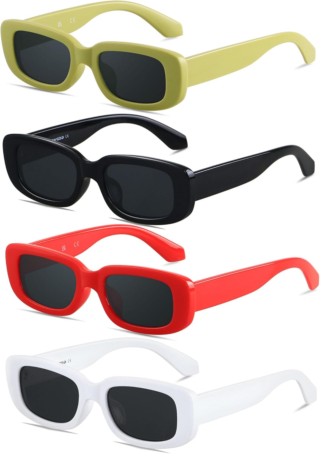 

Солнцезащитные очки ANDWOOD прямоугольной формы для женщин, квадратная оправа, модный ретро-винтажный стиль 90-х, защита от УФ-излучения, для маленького лица, (4pack) Olive + Black + Red + White