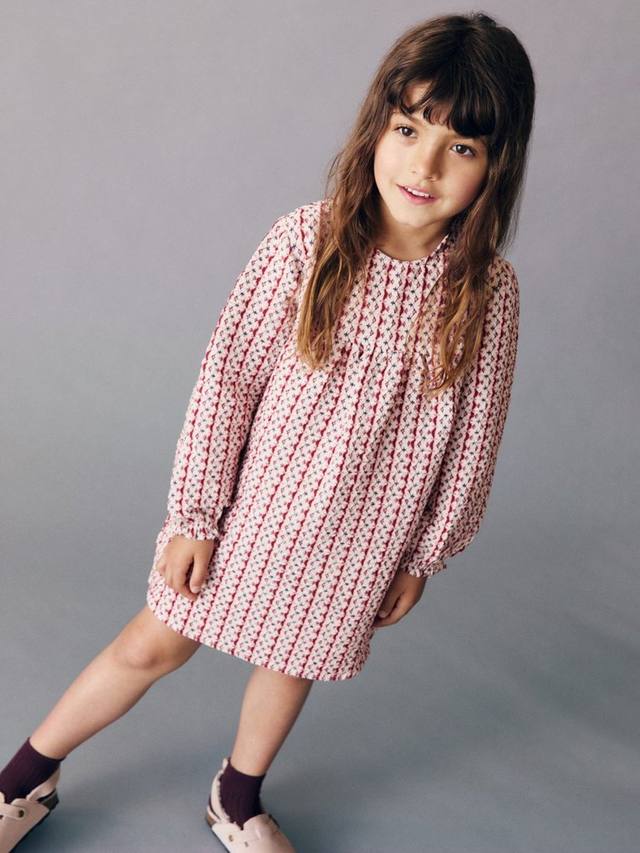 

Детское платье трапеция из хлопка джейд с длинными рукавами Mango, Dark Red