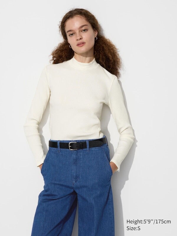 

Футболка в рубчик с высоким воротом длинный рукав Uniqlo, белый