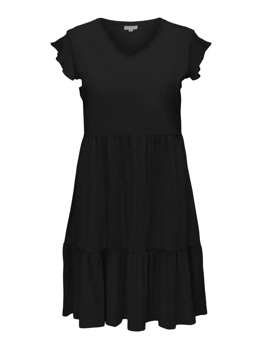 

Платье из джерси ONLY CARMAKOMA "CARMAY LIFE CAP SL FRILL DRESS JRS NOOS", с воланом, черный
