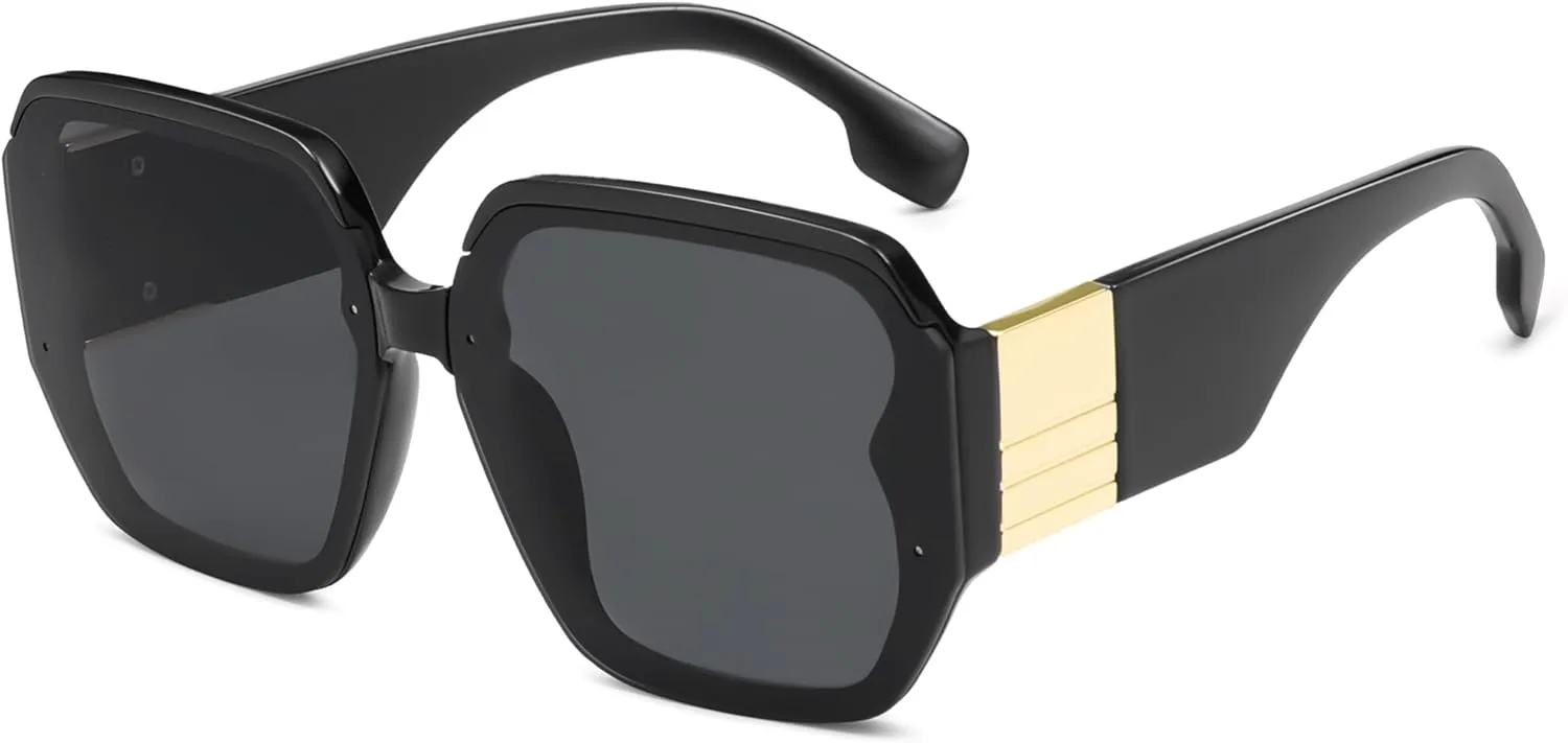 

Винтажные большие квадратные солнцезащитные очки AMOMOMA для женщин, модные большие солнцезащитные очки с защитой от УФ-излучения UV400 AM6636, Black/Grey