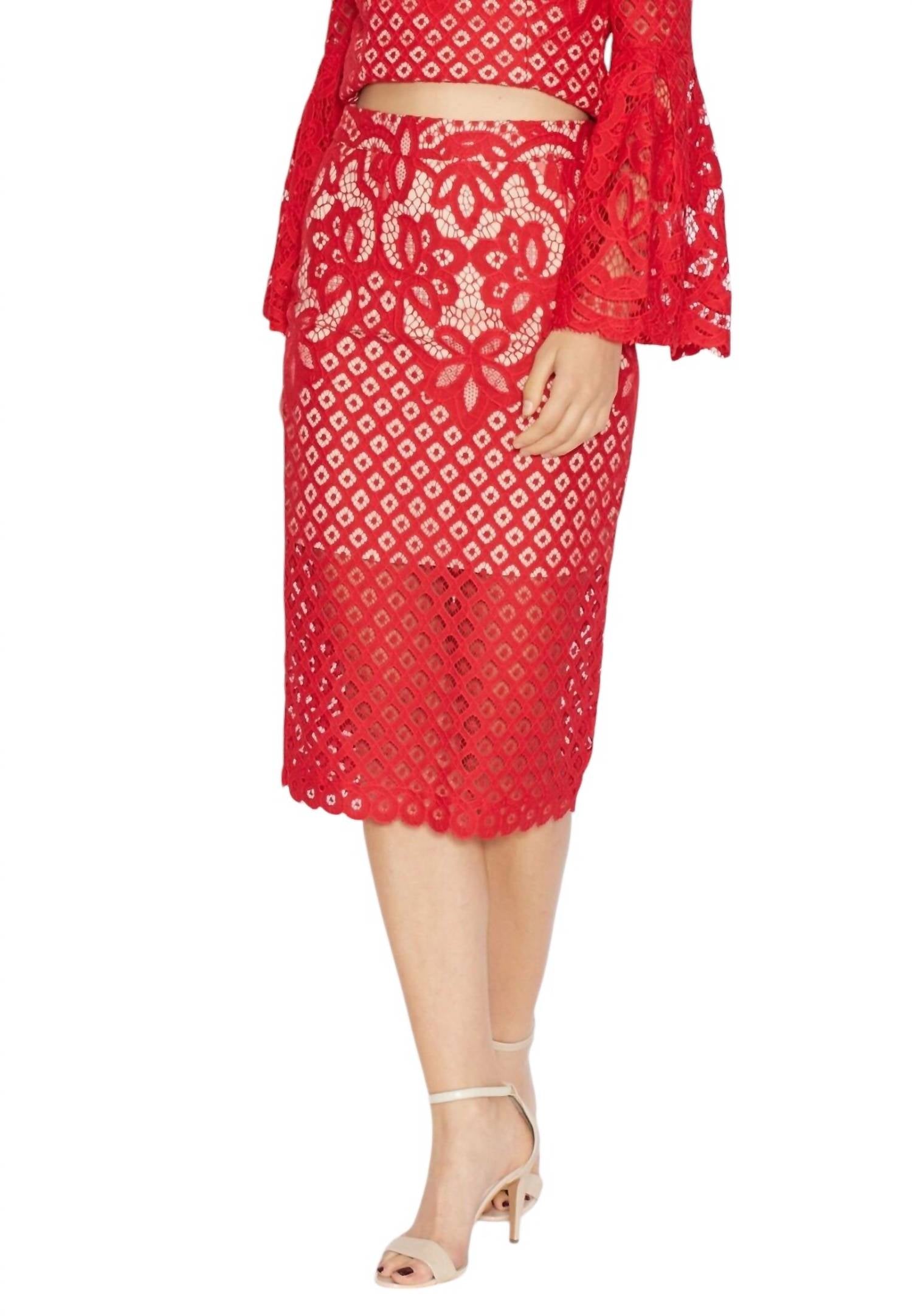 

Юбка-карандаш Milla Lace Midi Overlay красного цвета Bardot