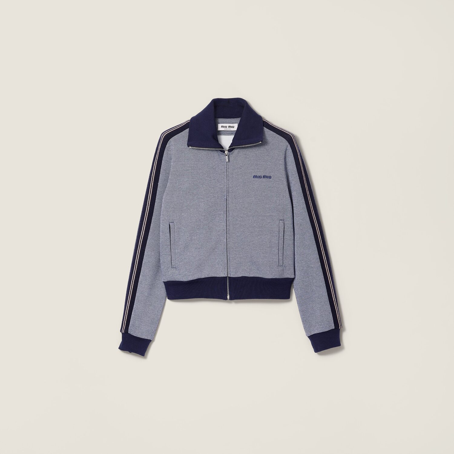 

Джемпер на молнии из джерси MIU MIU, темно-синий