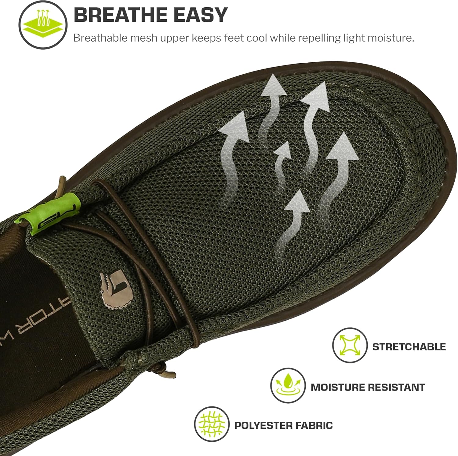 Мужские ботинки Gator Waders для кемпинга - дышащие лоферы без шнуровки - эластичные шнурки - сверхлегкая амортизация на весь день - удобная посадка, Olive — фото 2