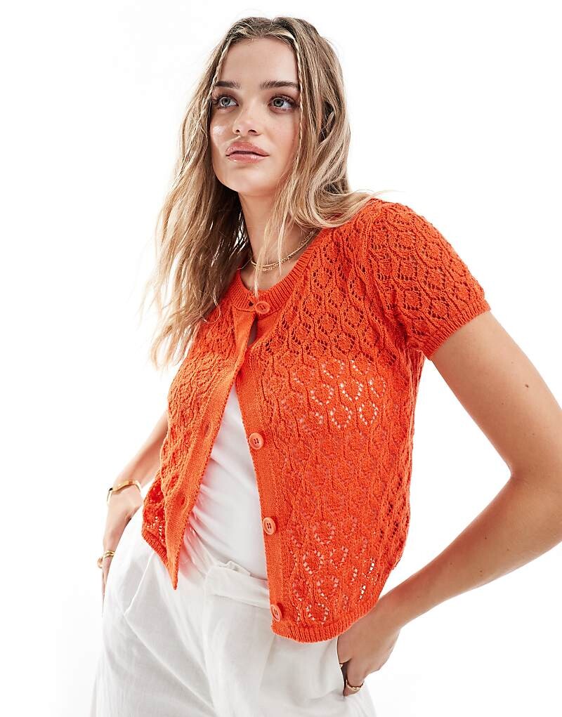 

ASOS DESIGN – Красный кардиган с короткими рукавами декоративной вязки