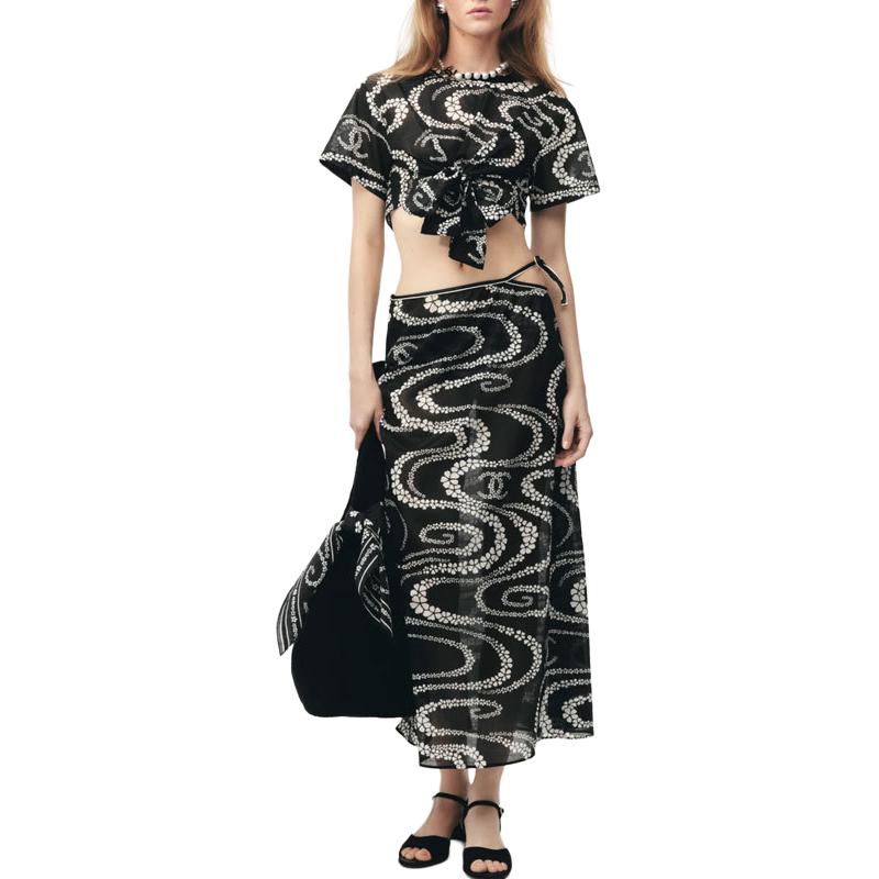 

Chanel Укороченный топ женский, черный с белым