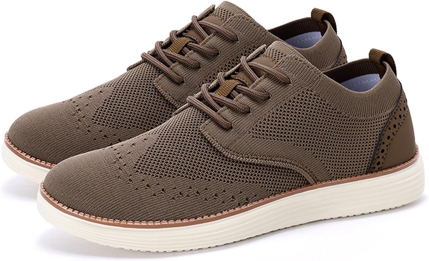 Мужские кроссовки Oxfords, легкие вязаные слипоны на шнуровке, сетчатые лоферы, классические нескользящие кроссовки для спорта, тренажерного зала, тенниса и ходьбы Xjypuu2, коричневый — фото 4