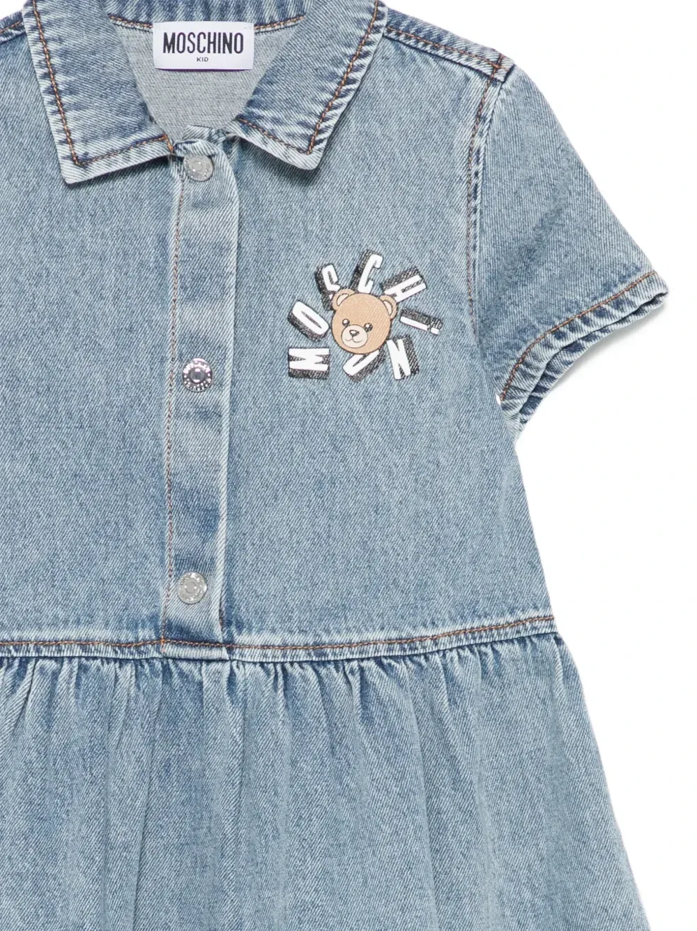 Джинсовое платье с короткими рукавами Moschino Kids, синий — фото 3