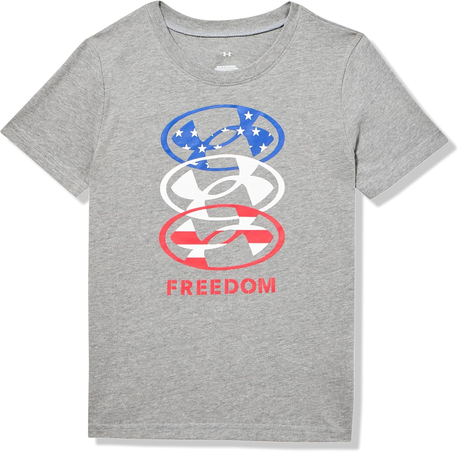 

Футболка Under Armour для мальчиков, круглый вырез, легкая и дышащая, Pitch Gray - Freedom Icon Flag Ss