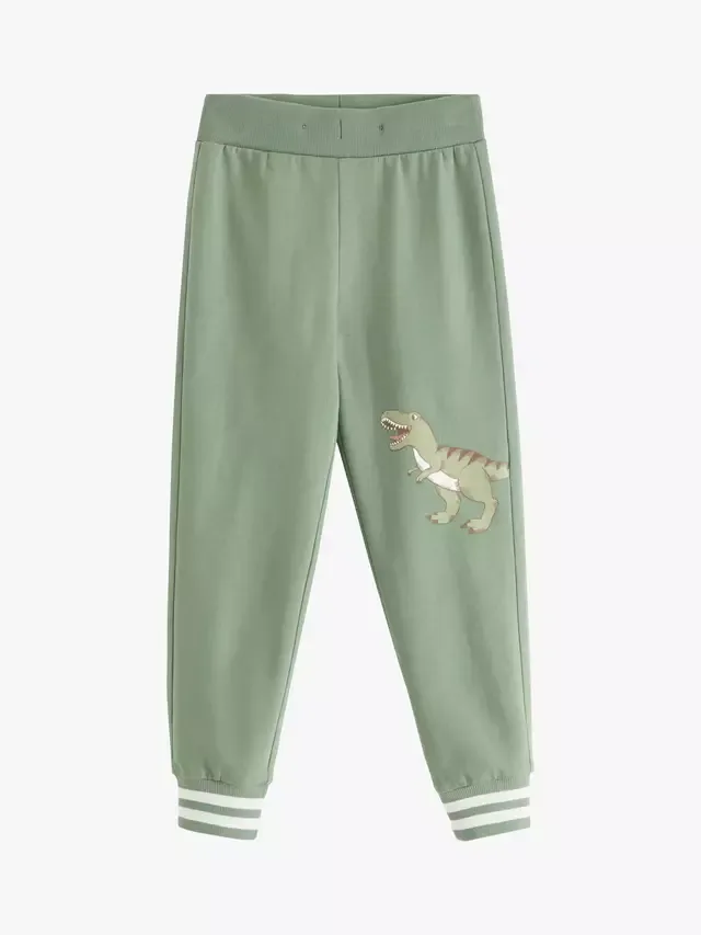 Детские хлопковые спортивные брюки с динозаврами, светло-хаки Lindex — фото 4