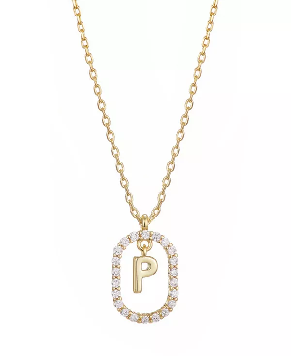 

Ожерелье с плавающей буквой из позолоченного кубического циркония Adornia, gold-p