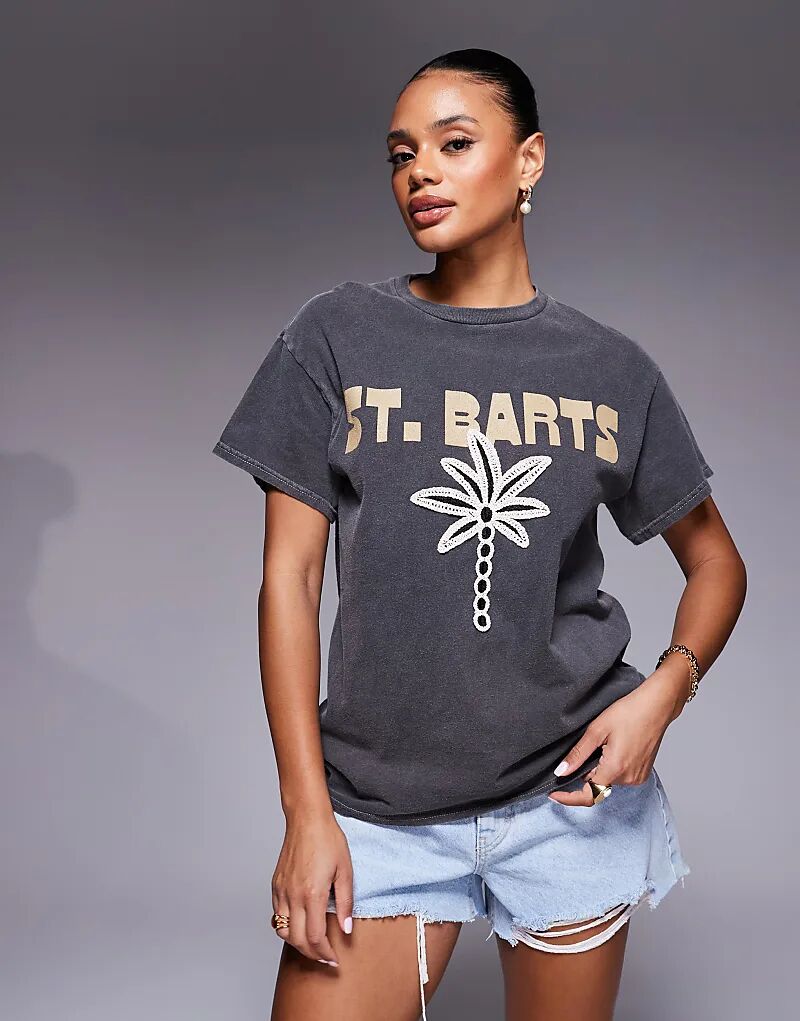 

Футболка с пальмами, связанная крючком River Island St Barts, темно-серого цвета