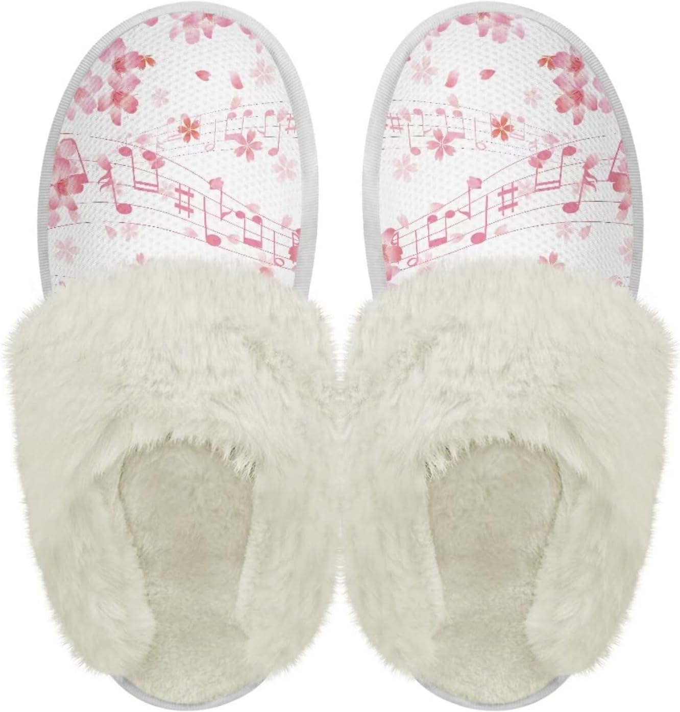 

Тапочки chaqlin из фланели с меховой отделкой для дома и спальни, мягкие плюшевые тапочки для женщин и мужчин, с толстой подошвой, водонепроницаемые, зимние, теплые, для улицы и дома, Cherry Blossom Music Note