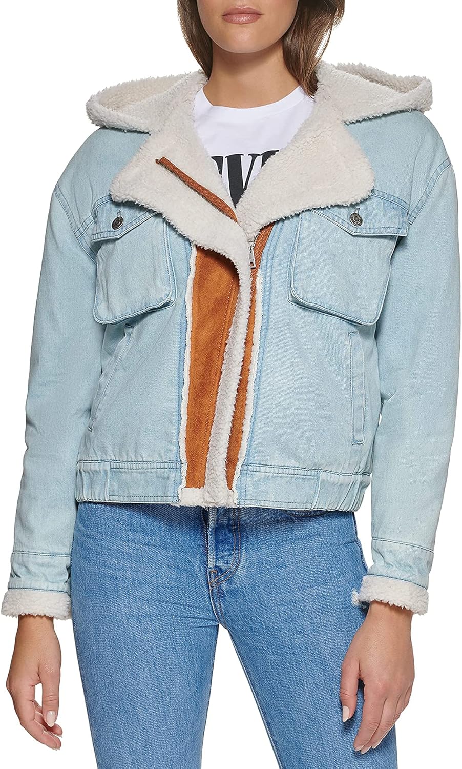 

Levi's Женская джинсовая худи с шерпой, Light Wash Denim