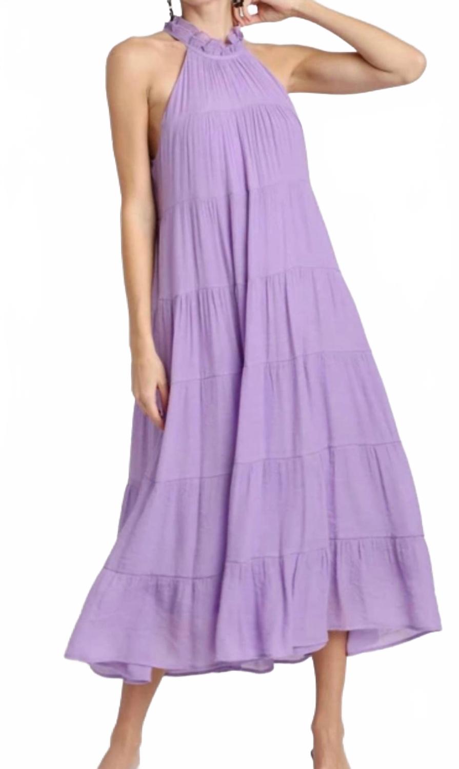 

Halter Neck Tiered Maxi Dress In Lavender Umgee