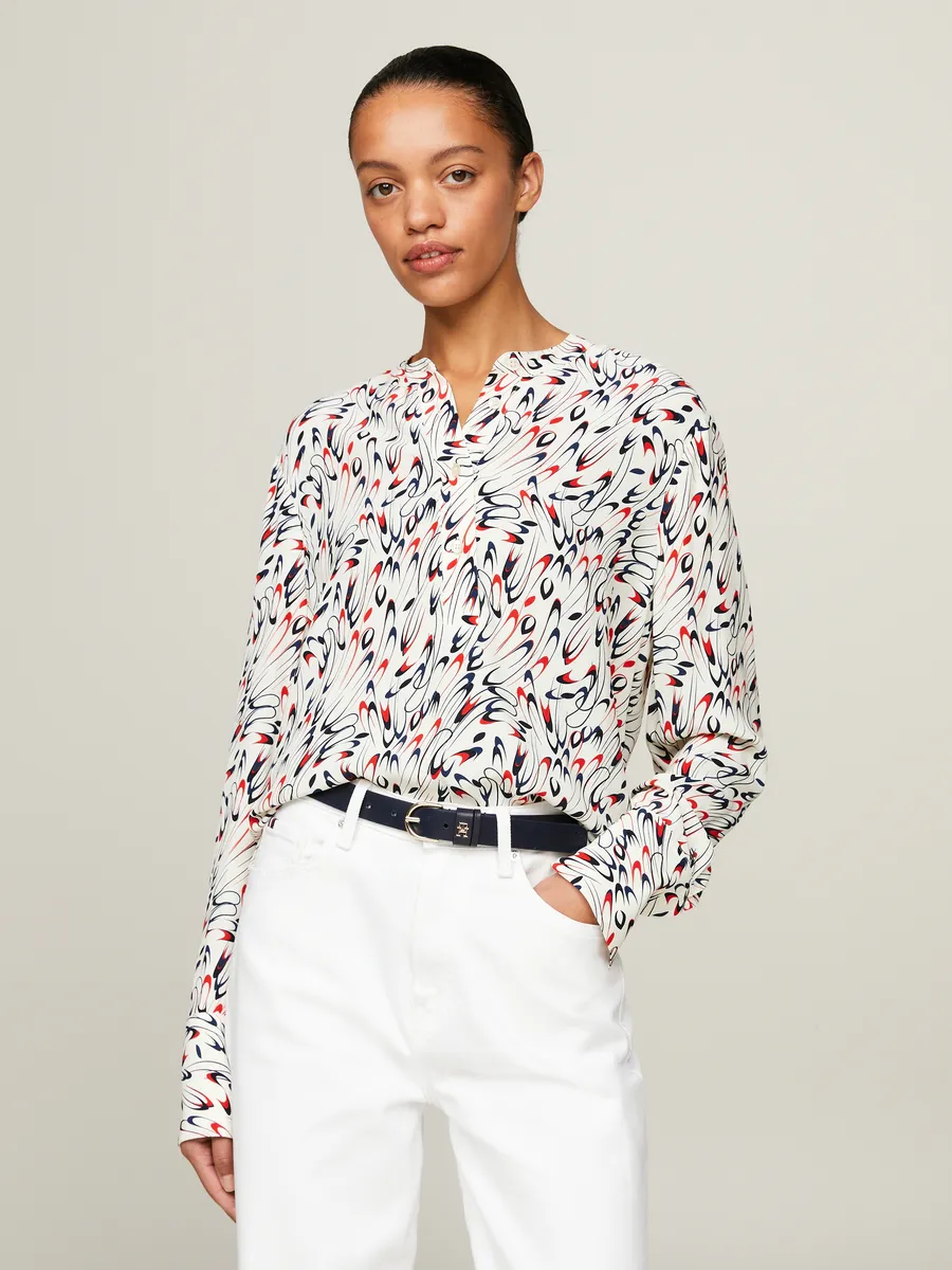 

Блуза Tommy Hilfiger с длинными рукавами "SMALL RIBBON COLLARES REG LS", с узором по всей поверхности, цвет Ecru