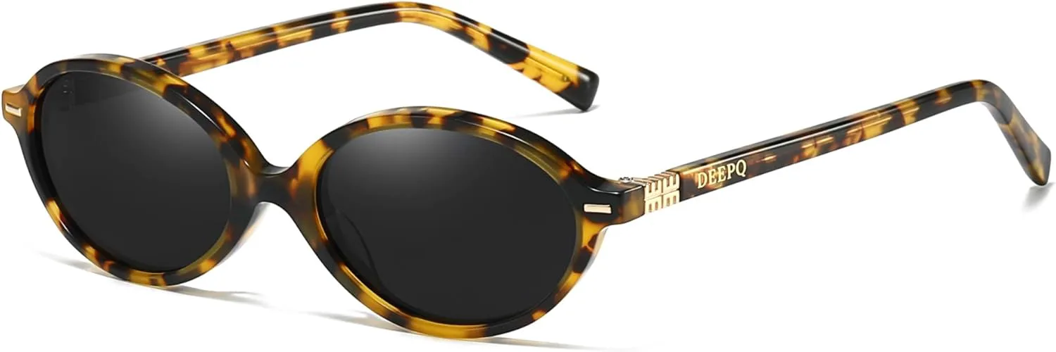 

Овальные круглые поляризованные солнцезащитные очки DeepQ для женщин и мужчин, модные ретро-очки в узком круглом корпусе с линзами UV400 (2026 год), Q03 Black/Gray