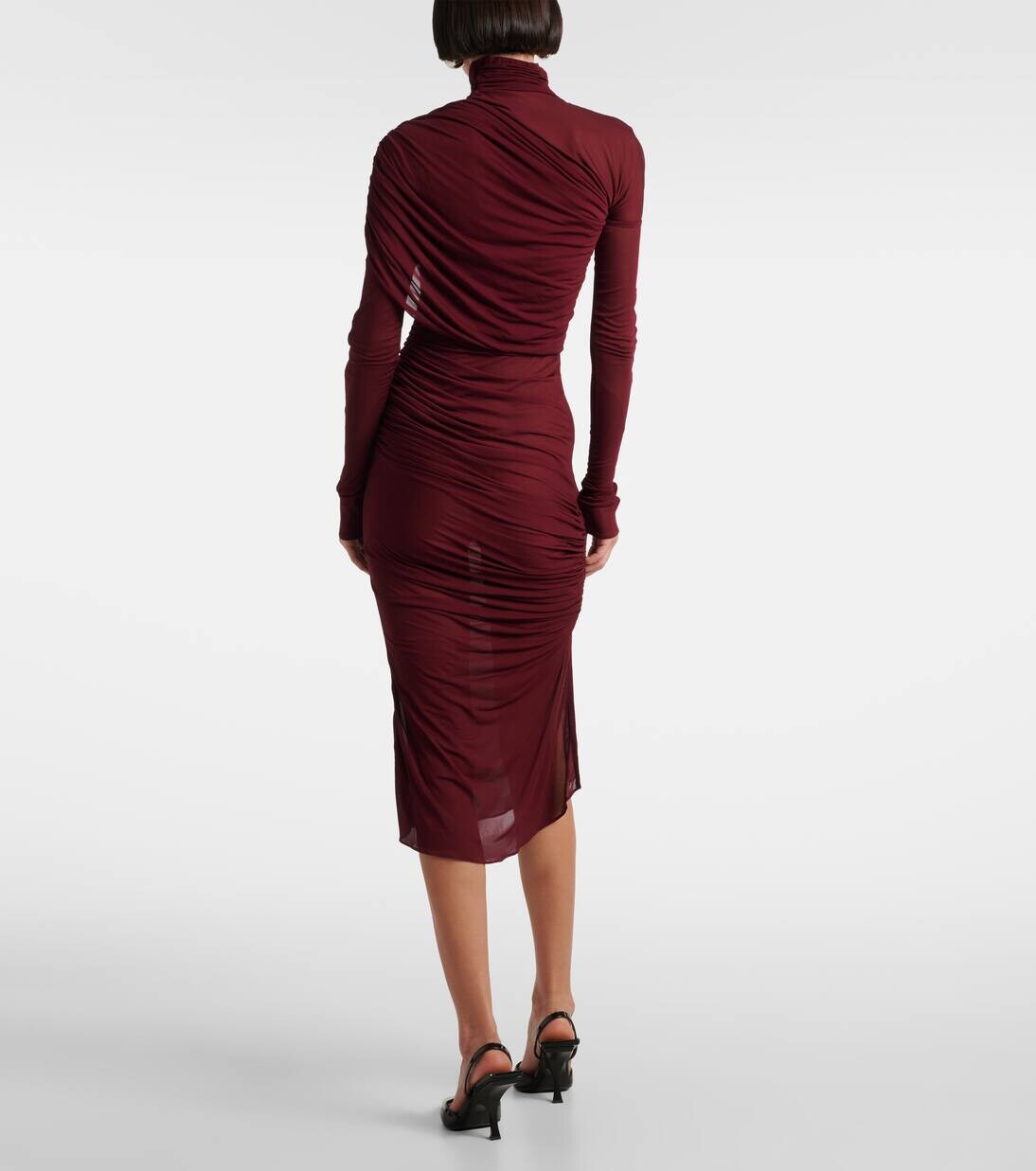 Прозрачное платье миди со сборками Mugler, цвет blood red — фото 3