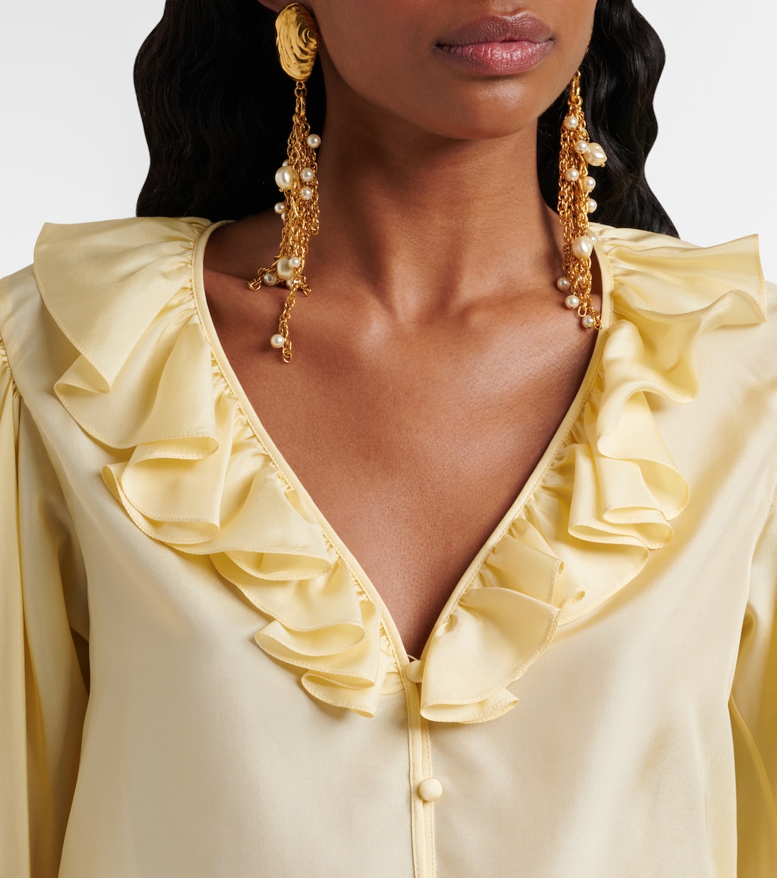 Шелковая блузка хабутай с оборками Chloé, Powder Yellow — фото 4