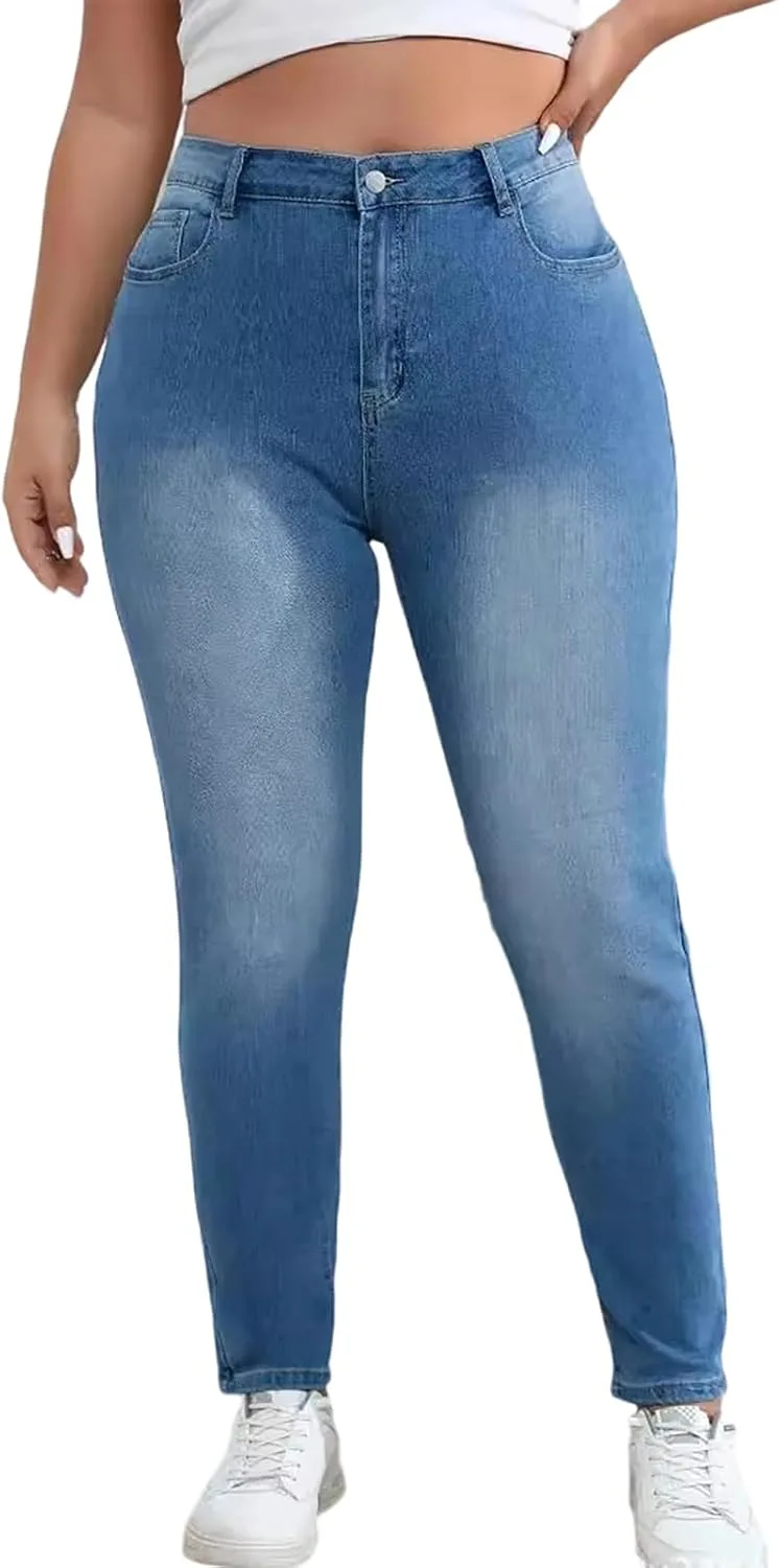 Джинсы Curvy Slim Skinny для женщин Plus Size — зауженные джинсы-джеггинсы High Waist Pencil Fit