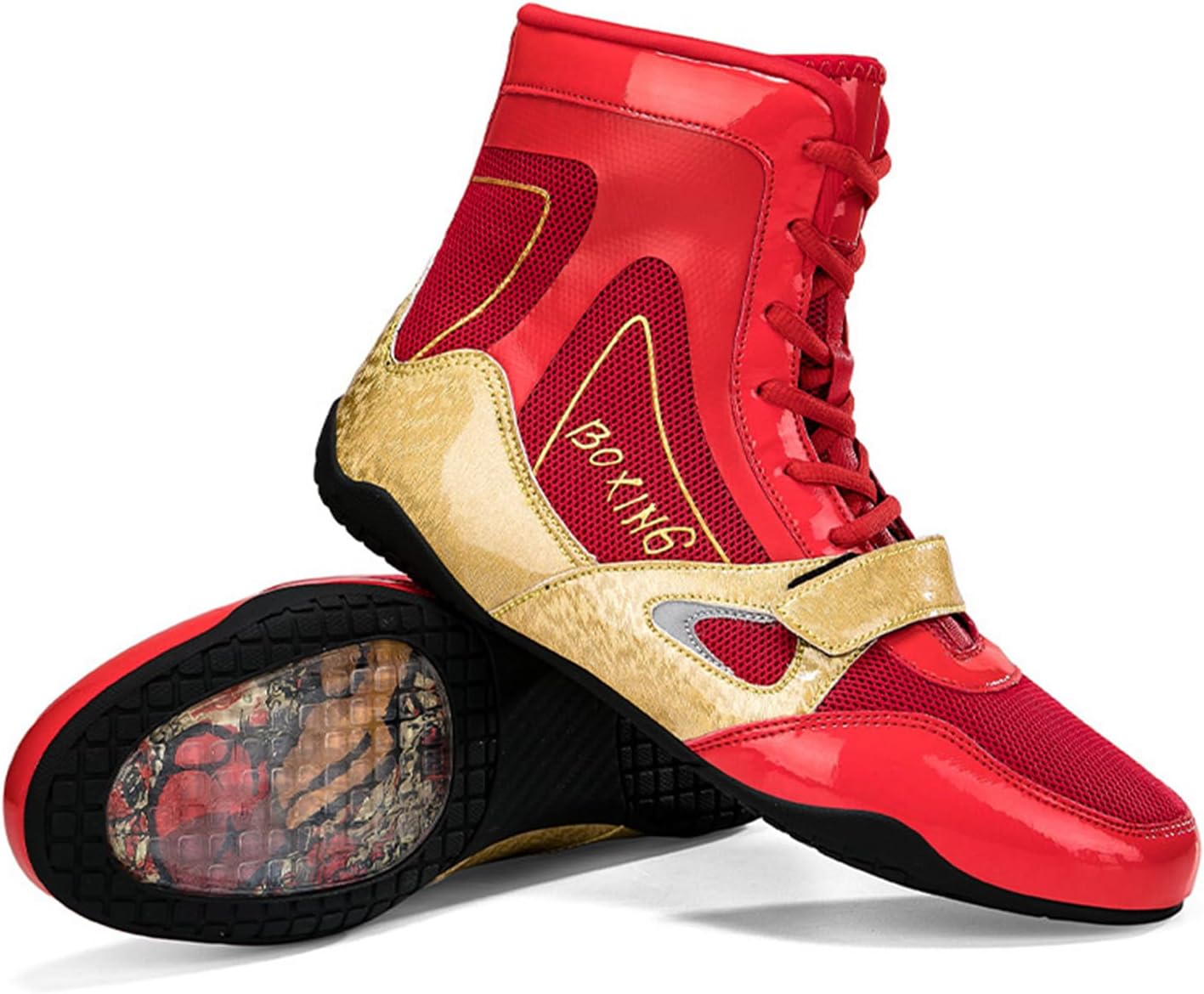 

Мужские боксерские туфли с золотым оттенком, красные боксерские туфли для профессиональной борьбы, тренировок и боевых искусств, высокие кроссовки для фитнеса Generic