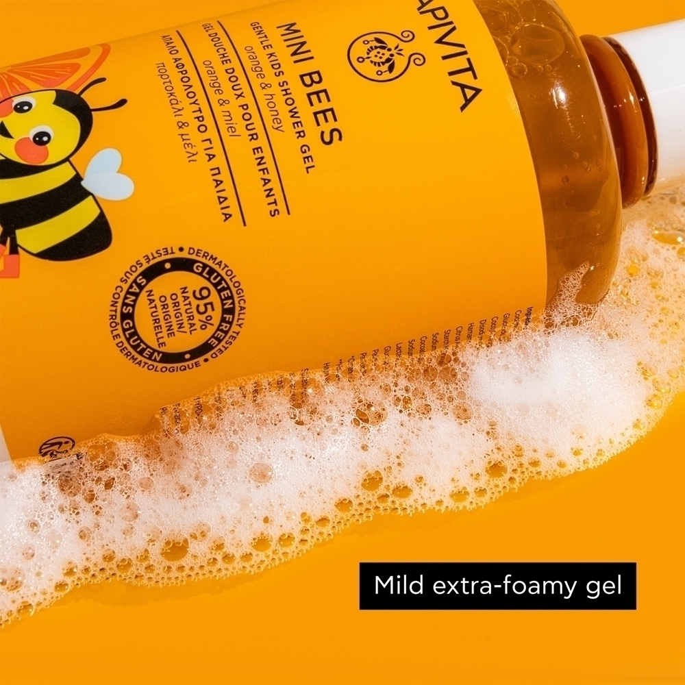 Гель для душа Mini Bees gentle kids, апельсин и мед, гель для душа для тела и волос для детей Apivita, 500 мл — фото 4