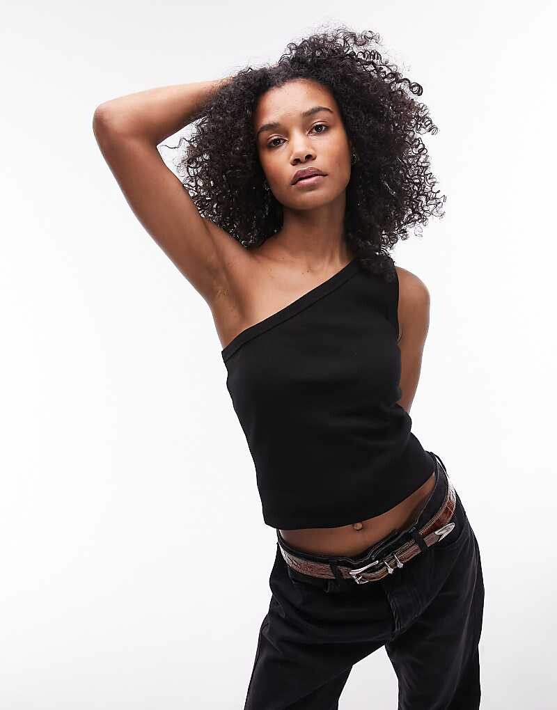 

Topshop - Черная майка на одно плечо в рубчик