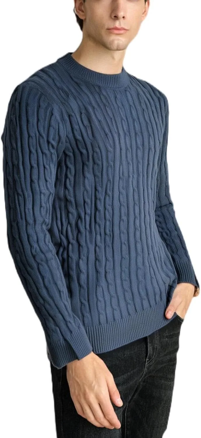 

Мужской шерстяной свитер зимний теплый slim fit пуловер мягкий термо трикотаж crew neck