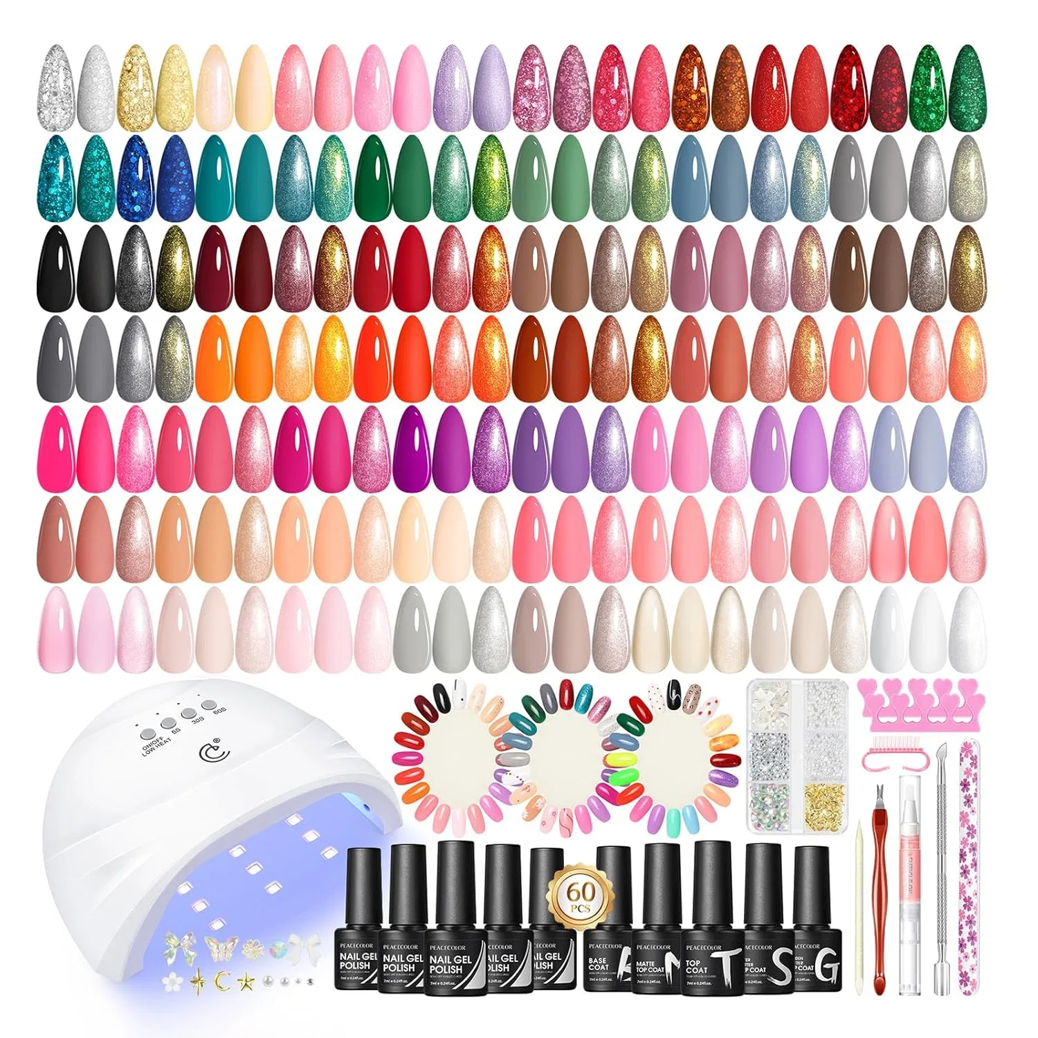 Набор для гель-лака с лампой «73 Pieces» от PEACECOLOR Peacecolor, Shiny Stardust 55+5 Gel Nail Kit