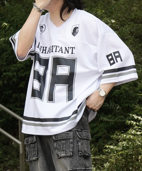 

Футболка с коротким рукавом, принтом номеров, модель 25SS, бренд Inhabitant, унисекс, белый