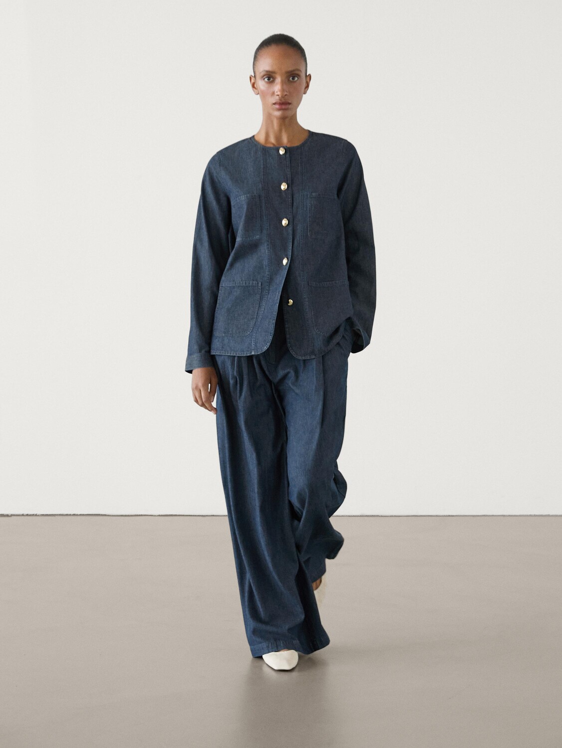 

Широкие брюки с эффектом денима, коорд. Massimo Dutti, синий