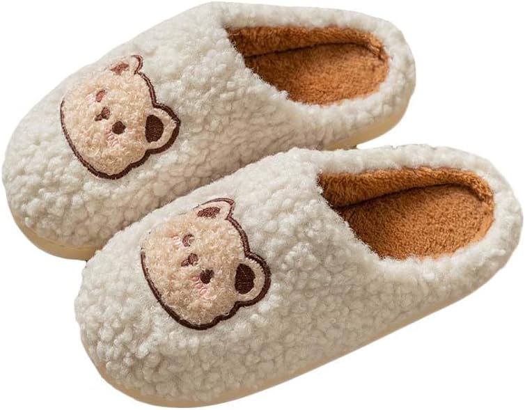 

Тапочки Molodo Cute Bear для женщин и мужчин, пушистые теплые шлепанцы, уютные домашние тапочки с закрытым носком, противоскользящие тапочки, бежевый