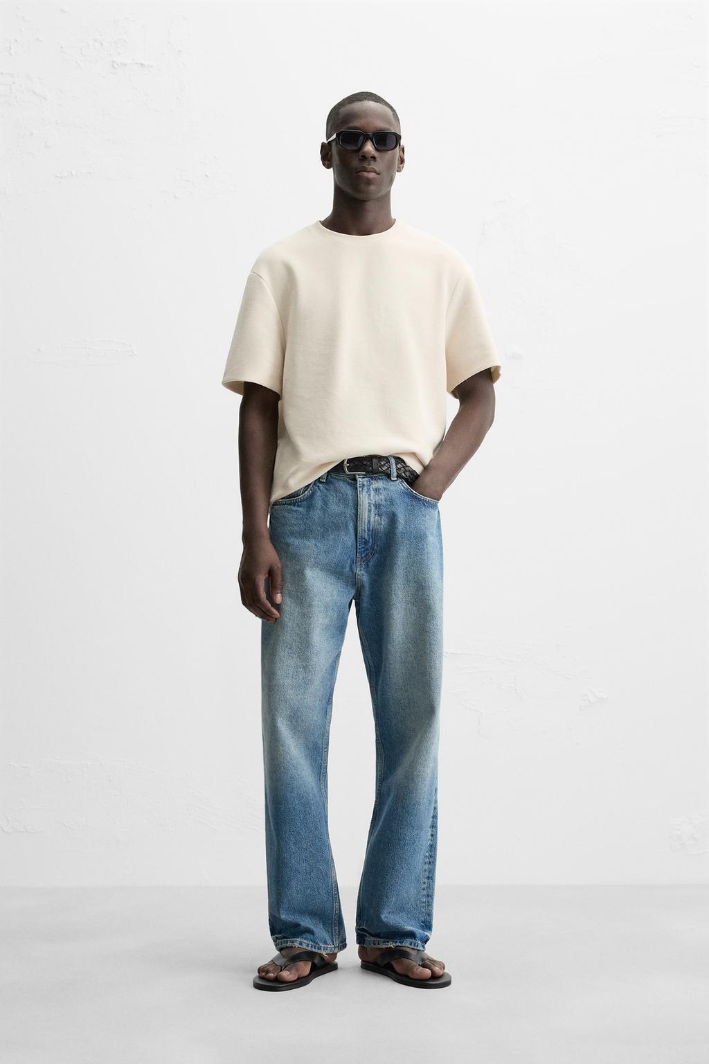 

Компактная футболка с рисунком "пике" ZARA, устрично-белый
