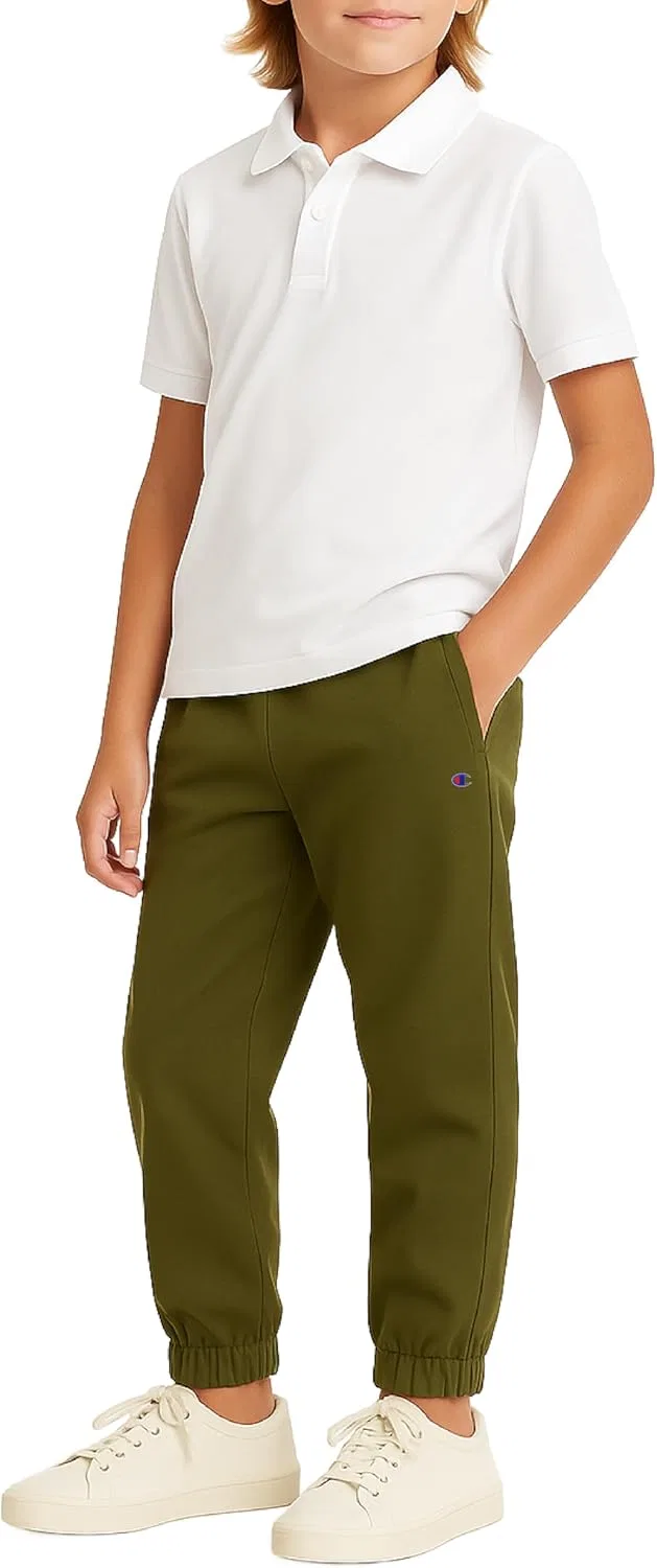 Детские спортивные брюки Champion из саржи, эластичного хлопка, с карманами, Olive Night — фото 2