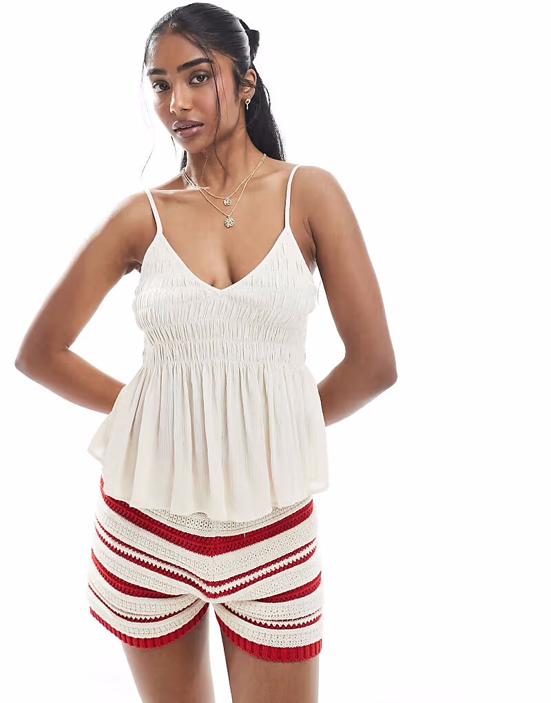

Топ ASOS DESIGN с V-образным вырезом и сборками в каменном цвете