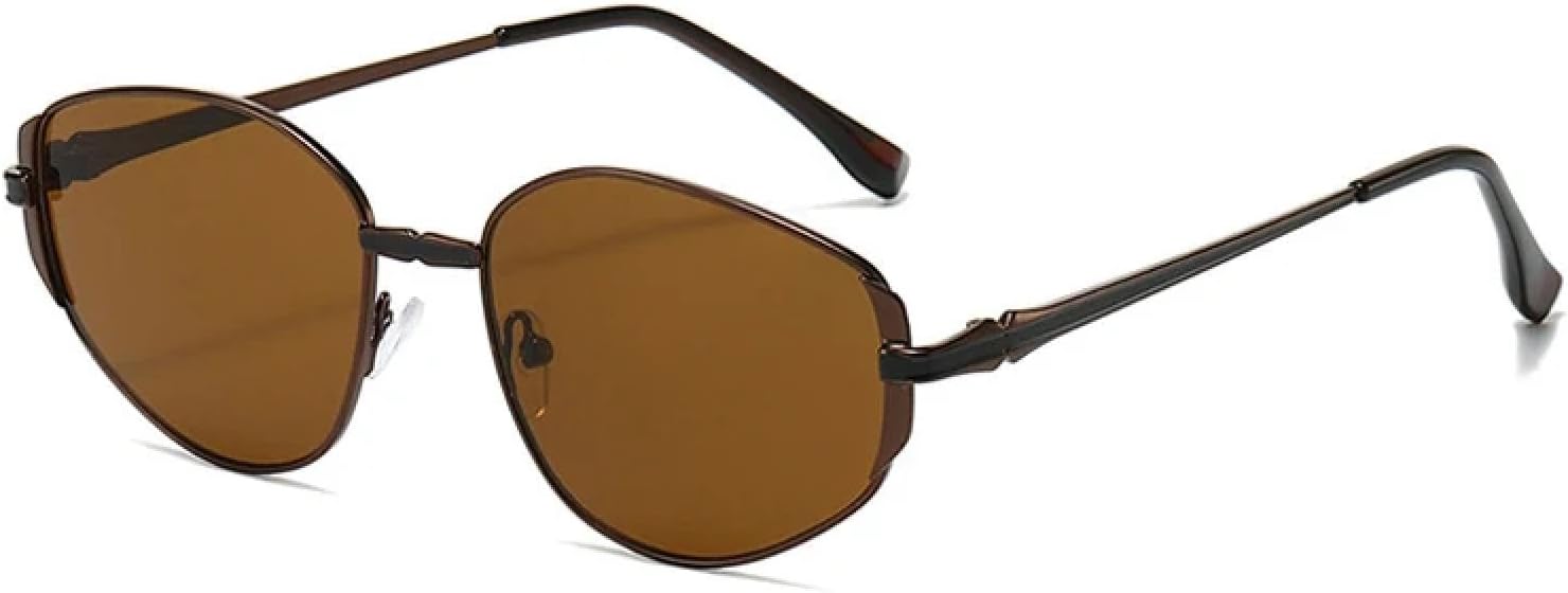 

Классические овальные солнцезащитные очки для женщин, модные, роскошные, в металлической оправе, для мужчин, для активного отдыха на природе и вождения, защита от УФ-излучения UV400 TKKTLLT, Bronze Brown